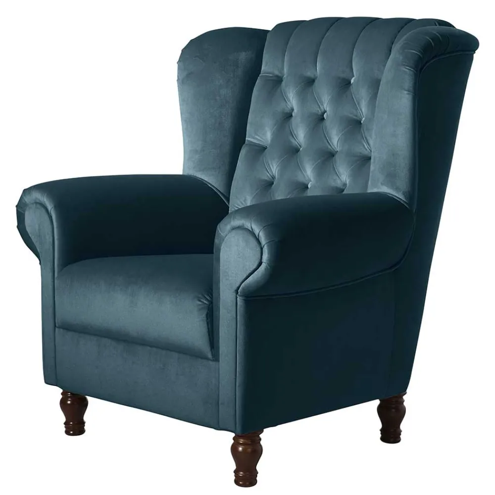 Wohnen Sessel<Samtvelours Chesterfield-Polstersessel in Petrol - Varescan