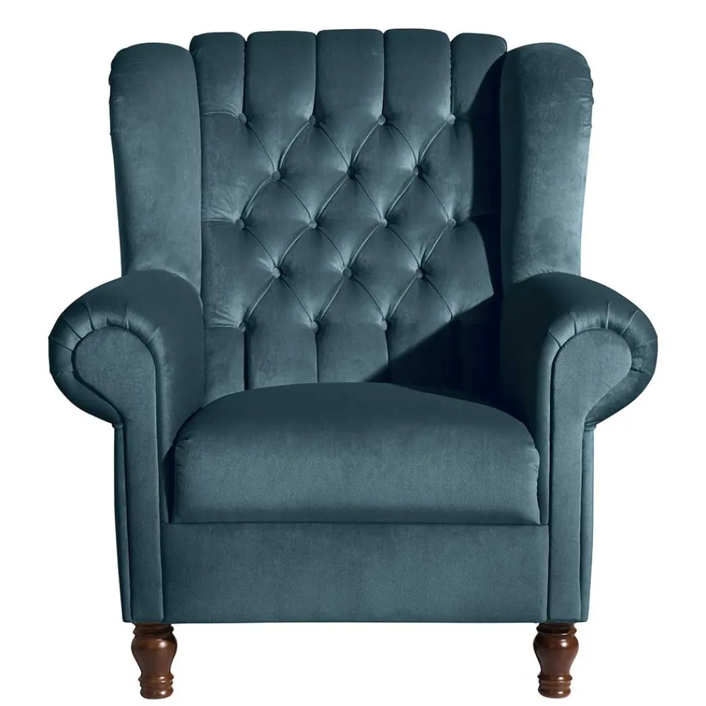 Wohnen Sessel<Samtvelours Chesterfield-Polstersessel in Petrol - Varescan