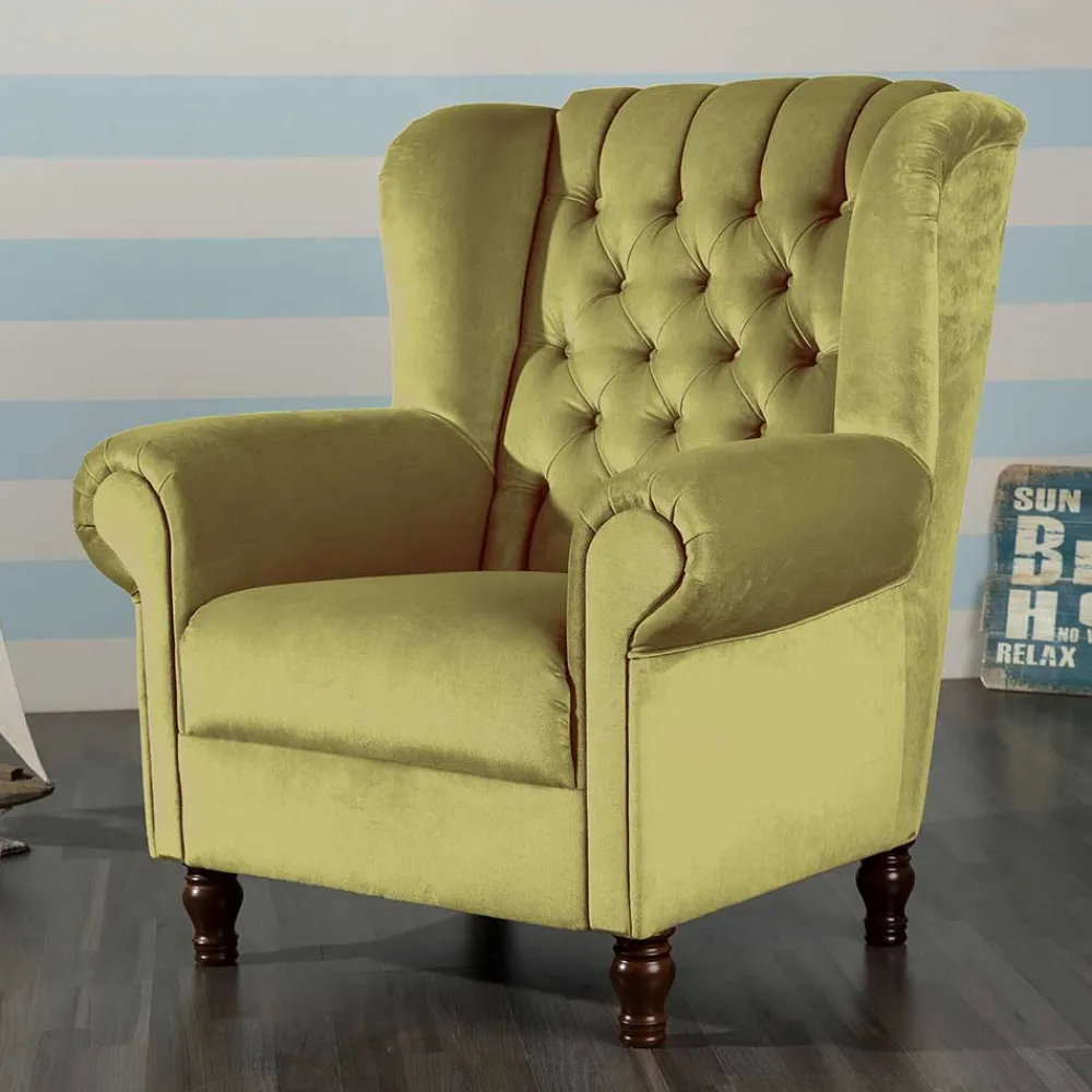 Wohnen Sessel<Samtvelours Ohrensessel im Chesterfield Look - Erulina