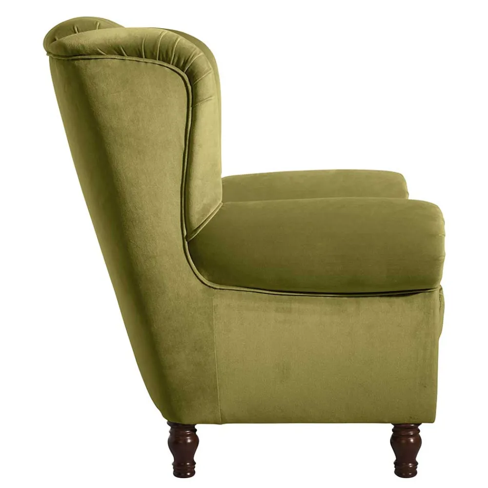 Wohnen Sessel<Samtvelours Ohrensessel im Chesterfield Look - Erulina