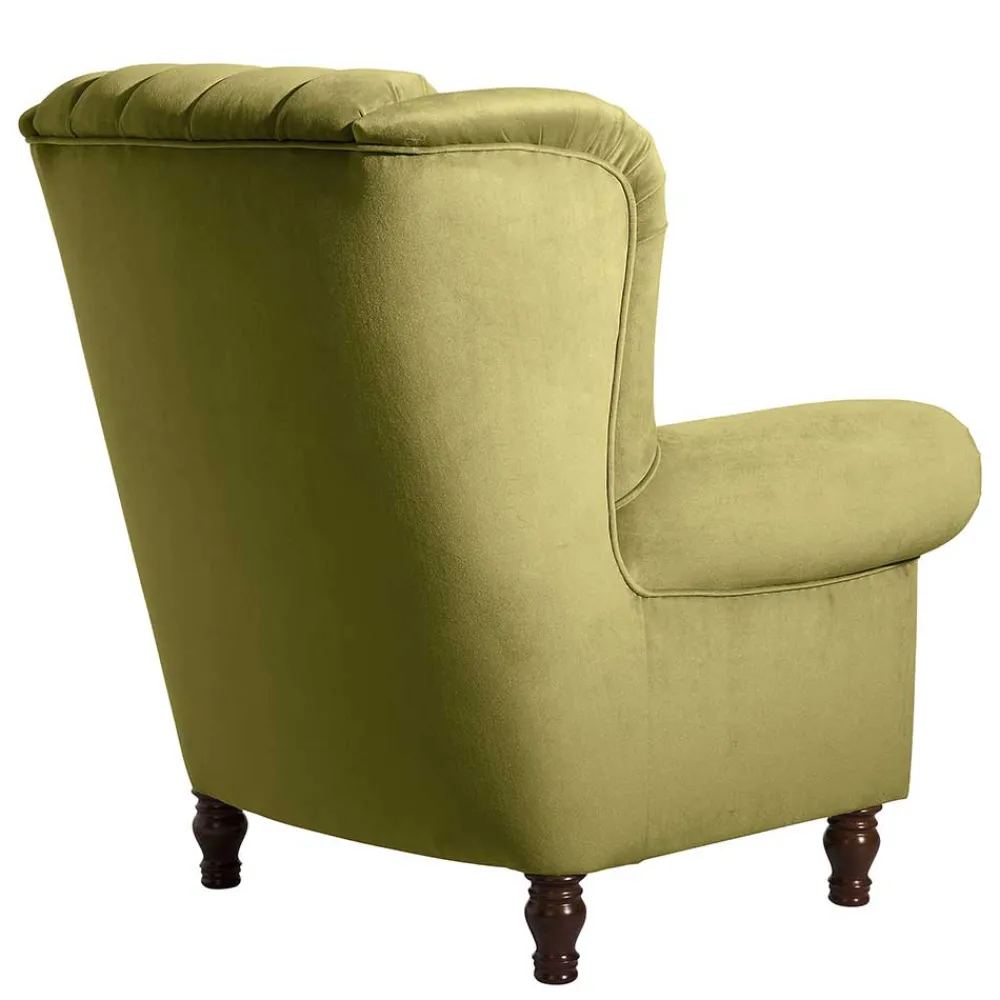 Wohnen Sessel<Samtvelours Ohrensessel im Chesterfield Look - Erulina