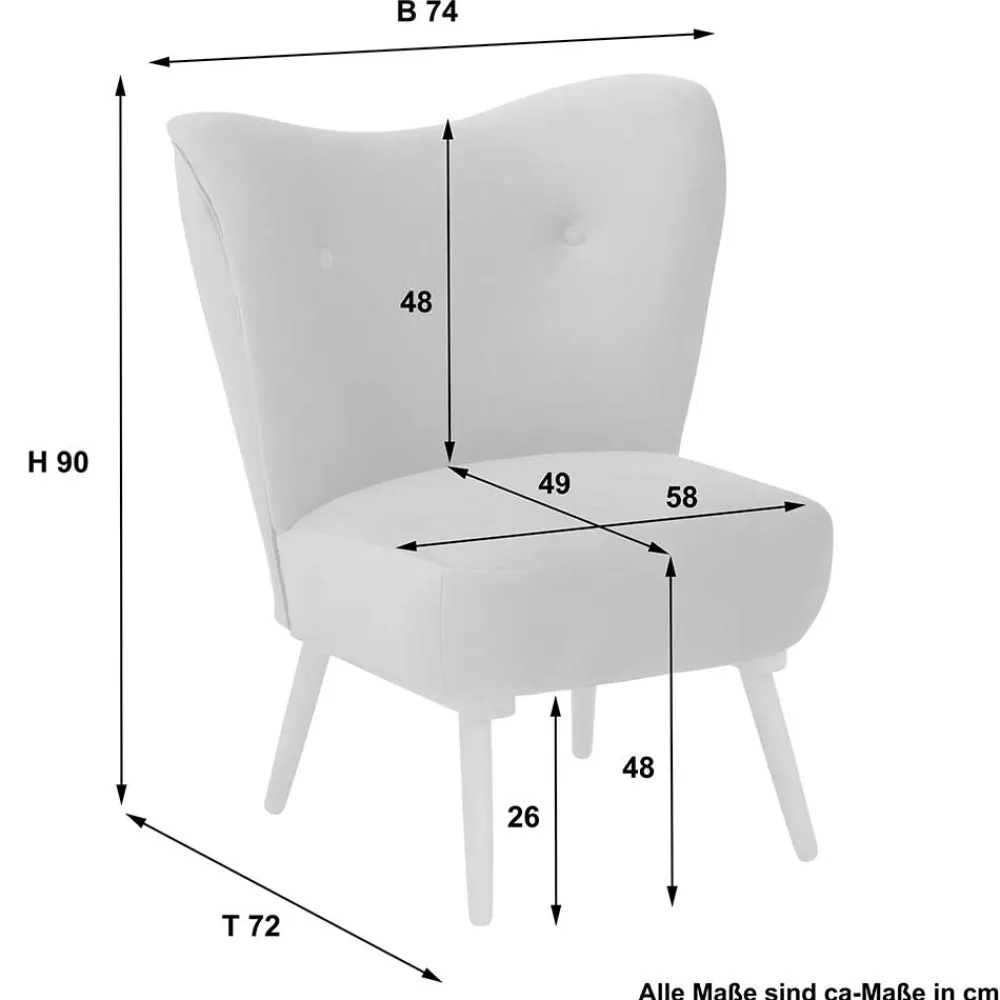 Wohnen Sessel<Samtvelours Sessel in Dunkelblau und Erle - Tazza