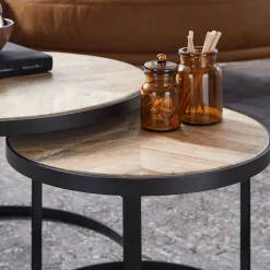 Wohnen Tische<2-Satz Couchtisch mit Holzplatte Rund - Bernesa (zweiteilig)