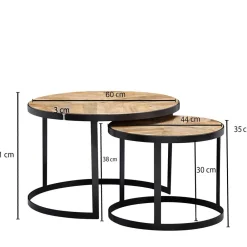Wohnen Tische<2-Satz Couchtisch mit Holzplatte Rund - Bernesa (zweiteilig)