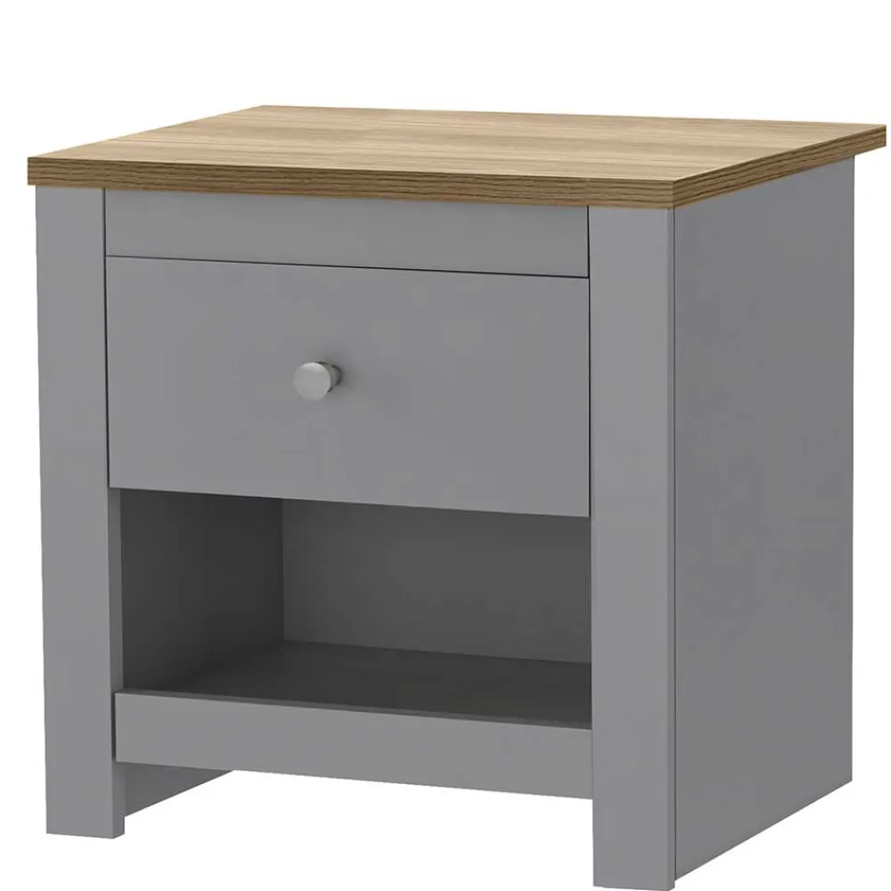 Wohnen Kommoden<Scandi Chic Nachtkommode in Grau mit Eiche - Donia