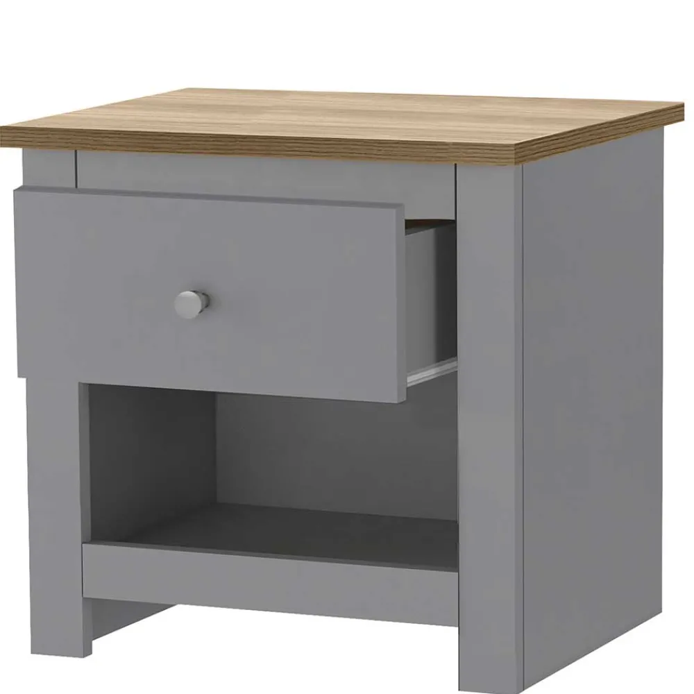 Wohnen Kommoden<Scandi Chic Nachtkommode in Grau mit Eiche - Donia