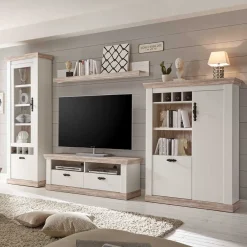 Wohnen Wohnwände<Scandi Landhaus Wohnzimmermöbel Set Nedita in Weiß (vierteilig)