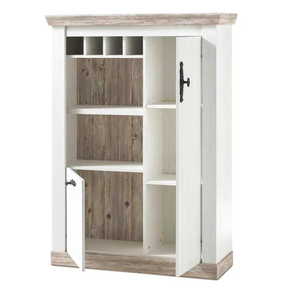 Wohnen Wohnwände<Scandi Landhaus Wohnzimmermöbel Set Nedita in Weiß (vierteilig)