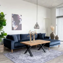 Wohnen Sofas<Scandi Polsterecke in Dunkelblau Samt - Peetja