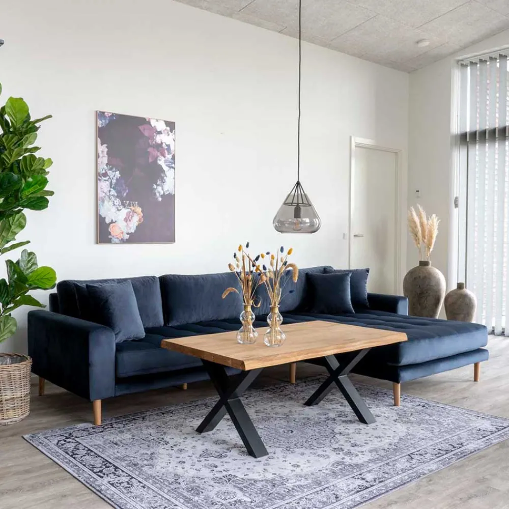 Wohnen Sofas<Scandi Polsterecke in Dunkelblau Samt - Peetja
