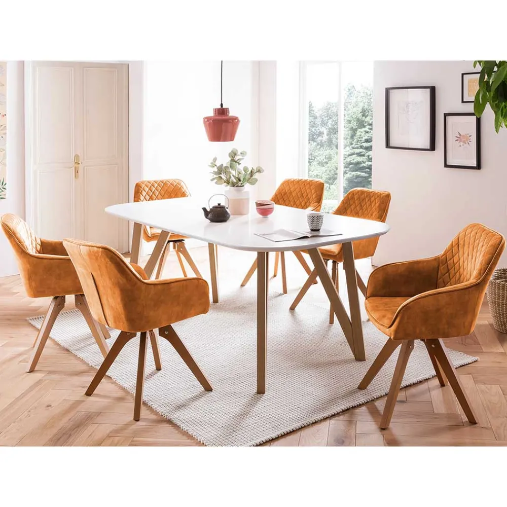 Wohnen Sitzgruppe<Scandi Style Essgruppe als Set - Dronja (siebenteilig)