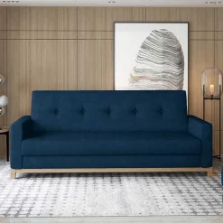 Wohnen Sofas<Schlafcouch in Dunkelblau Velours - Tadeuz