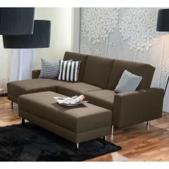 Wohnen Betten|Sofas<Schlafcouch mit Hocker in Beigegrau mit Chrom - Defelira (zweiteilig)