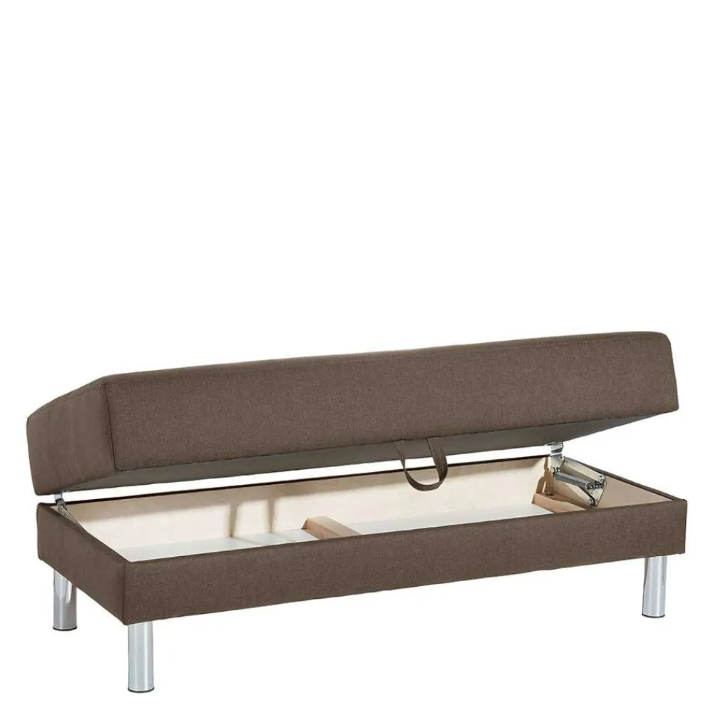 Wohnen Betten|Sofas<Schlafcouch mit Hocker in Beigegrau mit Chrom - Defelira (zweiteilig)