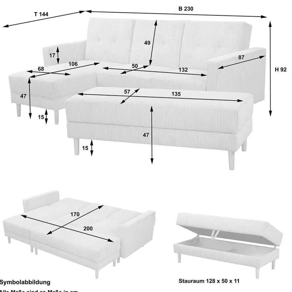 Wohnen Betten|Sofas<Schlafcouch mit Hocker in Beigegrau mit Chrom - Defelira (zweiteilig)