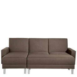 Wohnen Betten|Sofas<Schlafcouch mit Hocker in Beigegrau mit Chrom - Defelira (zweiteilig)