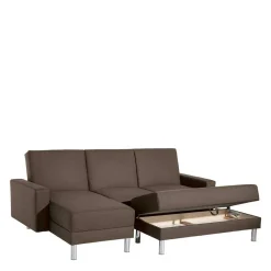 Wohnen Betten|Sofas<Schlafcouch mit Hocker in Beigegrau mit Chrom - Defelira (zweiteilig)