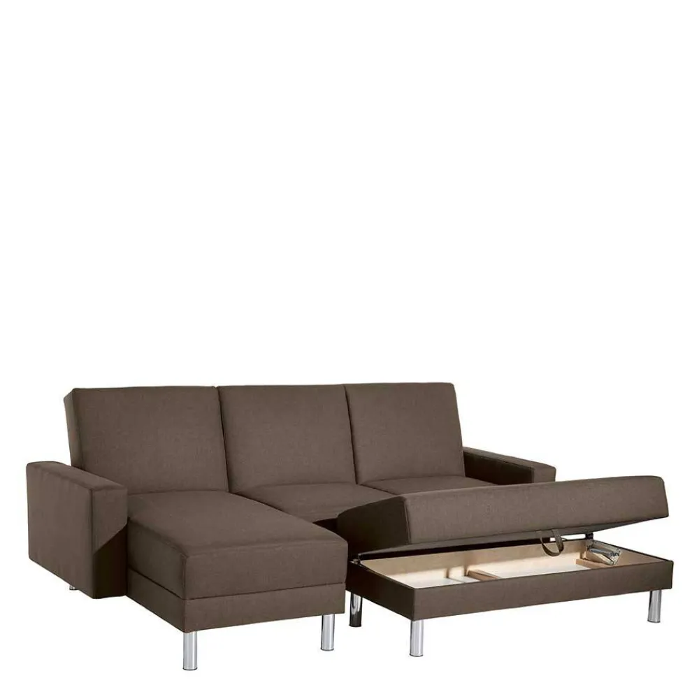 Wohnen Betten|Sofas<Schlafcouch mit Hocker in Beigegrau mit Chrom - Defelira (zweiteilig)