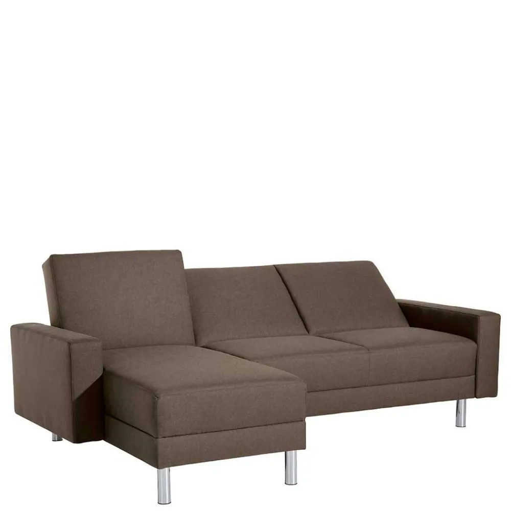 Wohnen Betten|Sofas<Schlafcouch mit Hocker in Beigegrau mit Chrom - Defelira (zweiteilig)