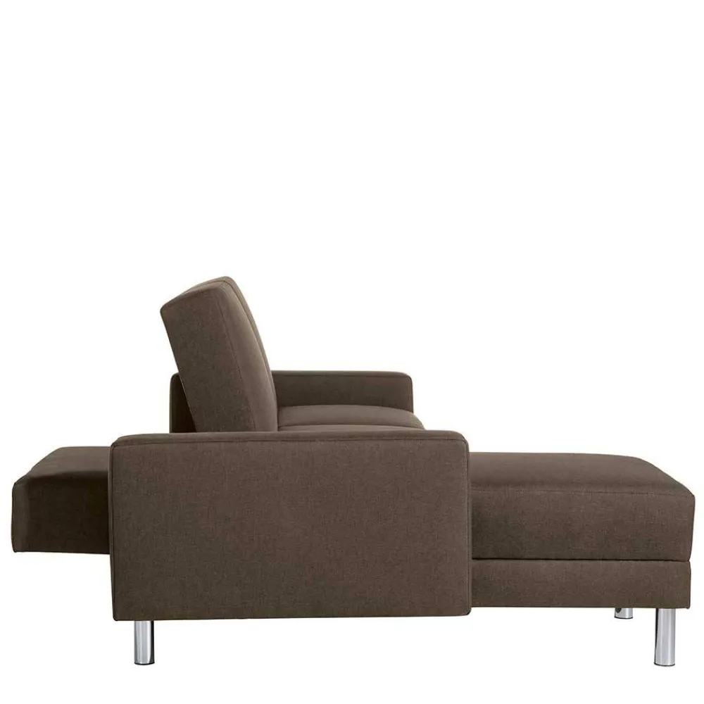 Wohnen Betten|Sofas<Schlafcouch mit Hocker in Beigegrau mit Chrom - Defelira (zweiteilig)