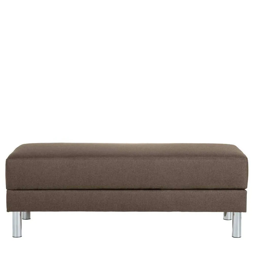 Wohnen Betten|Sofas<Schlafcouch mit Hocker in Beigegrau mit Chrom - Defelira (zweiteilig)