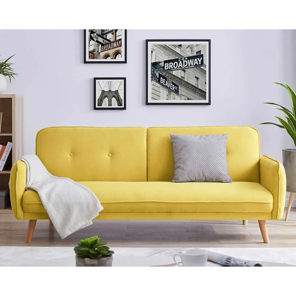 Wohnen Betten|Sofas<Schlafsofa in Gelb Strukturstoff - Puneca