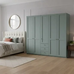 Wohnen Kleiderschränke|Schränke<Schlafzimmer Kleiderschrank in Graugrün - Rajavo