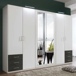 Wohnen Kleiderschränke<Schlafzimmer Kleiderschrank in Weiß & Dunkelgrau - Shakti