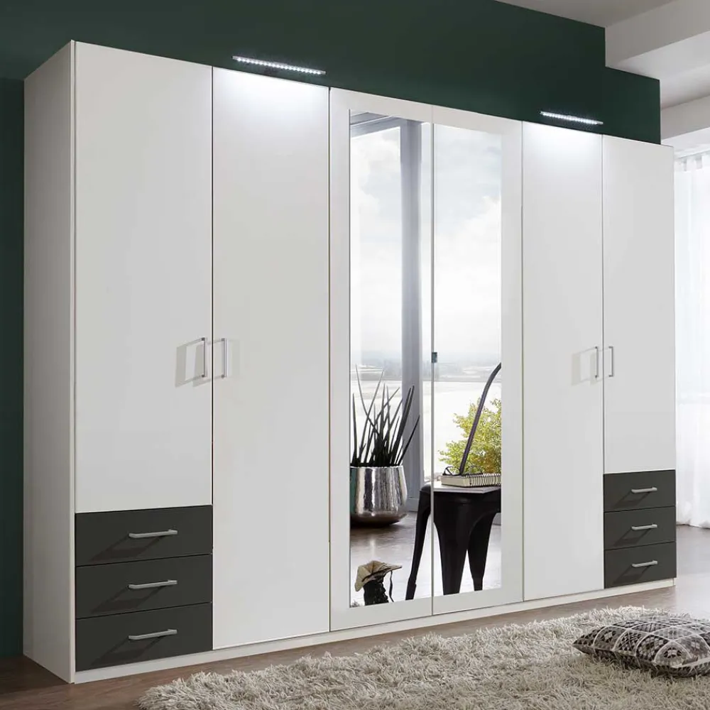 Wohnen Kleiderschränke<Schlafzimmer Kleiderschrank in Weiß & Dunkelgrau - Shakti
