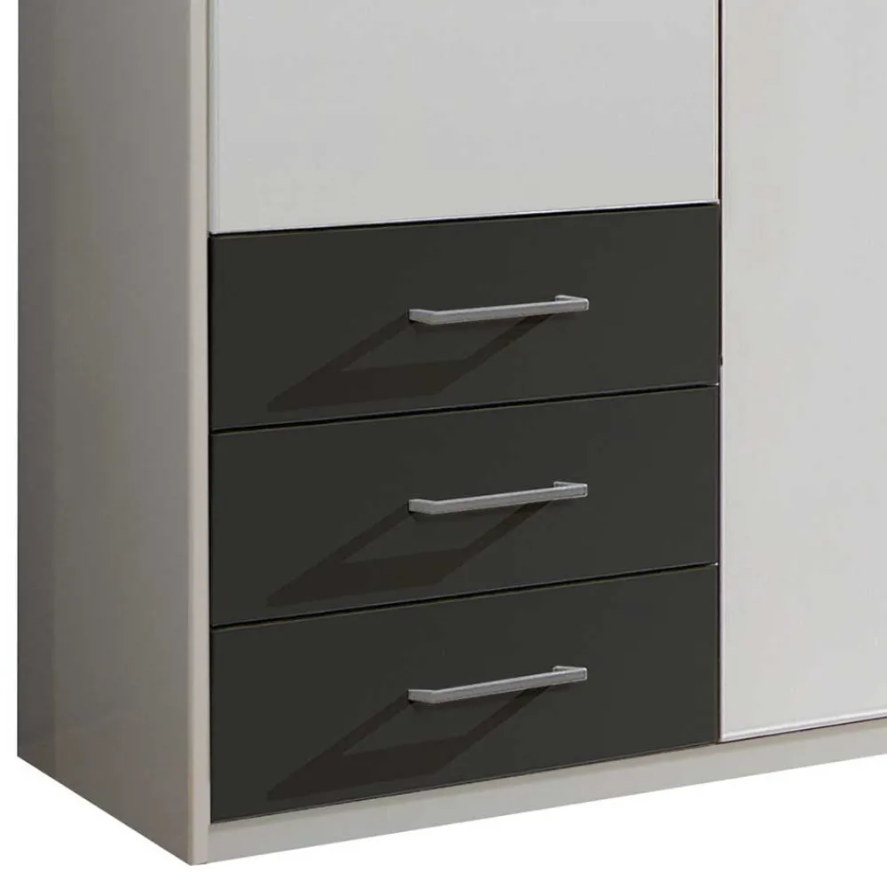 Wohnen Kleiderschränke<Schlafzimmer Kleiderschrank in Weiß & Dunkelgrau - Shakti