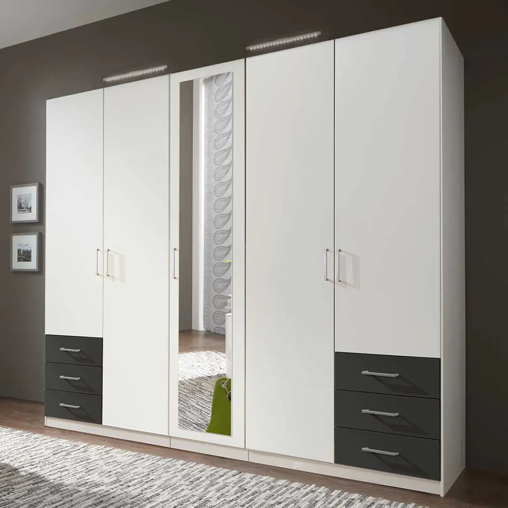 Wohnen Kleiderschränke<Schlafzimmer Kleiderschrank in Weiß mit Dunkelgrau - Donnsai