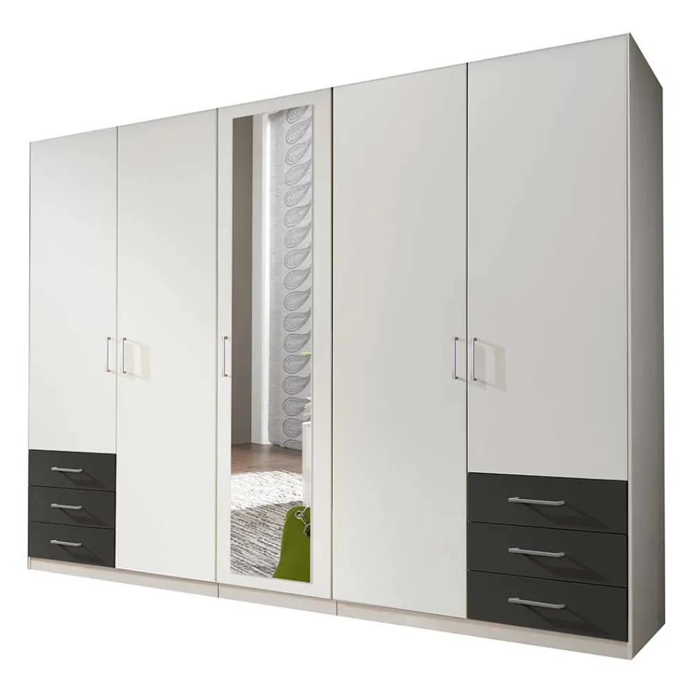 Wohnen Kleiderschränke<Schlafzimmer Kleiderschrank in Weiß mit Dunkelgrau - Donnsai