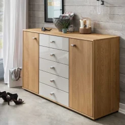 Wohnen Sideboards<Schlafzimmer Kommode in Eichefarben & Beige - Emdsiva