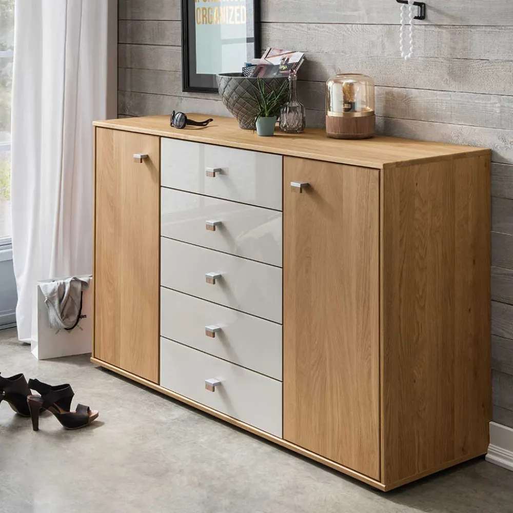 Wohnen Sideboards<Schlafzimmer Kommode in Eichefarben & Beige - Emdsiva