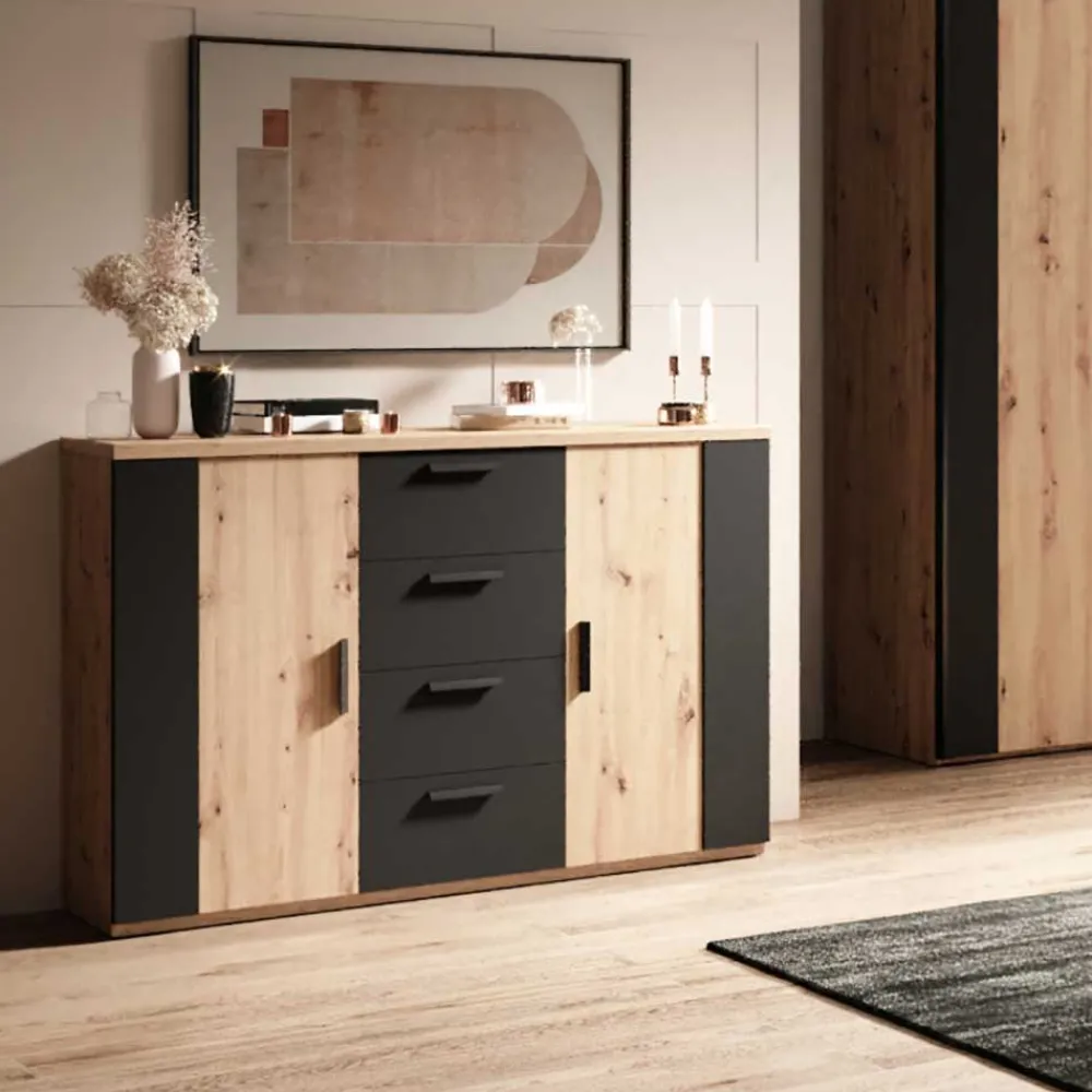 Wohnen Sideboards<Schlafzimmer Kommode in Wildeiche NB & Schwarz - Potsdam