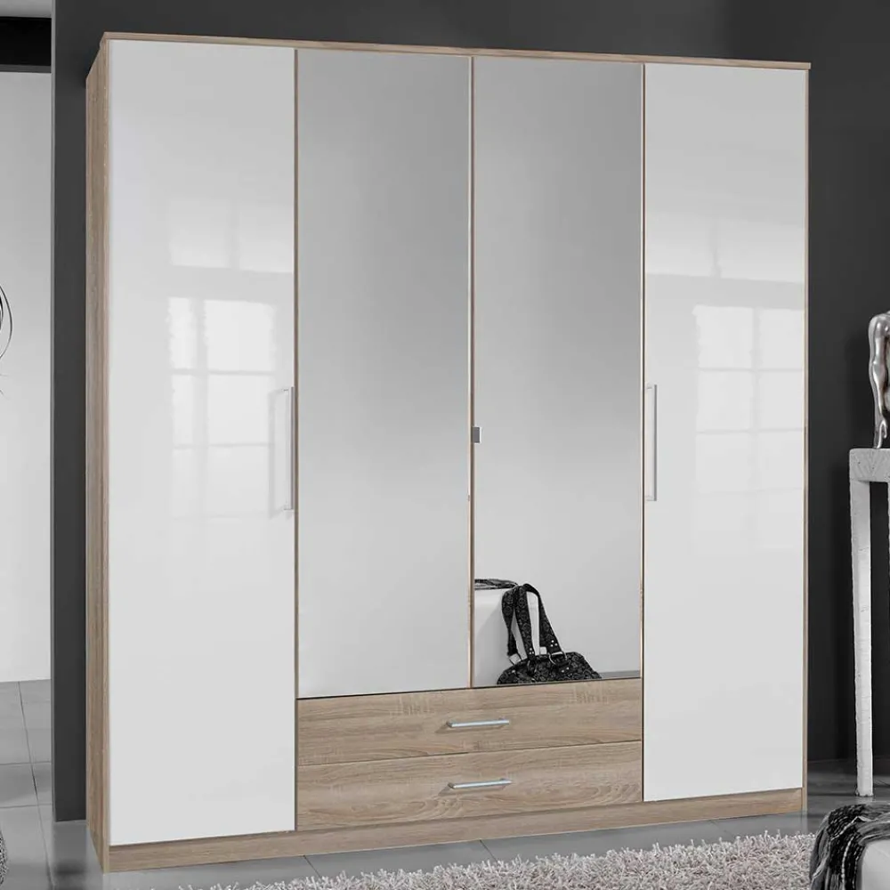 Wohnen Schränke<Schlafzimmer-Kleiderschrank in Weiß HG & Eiche sägerau - Grands
