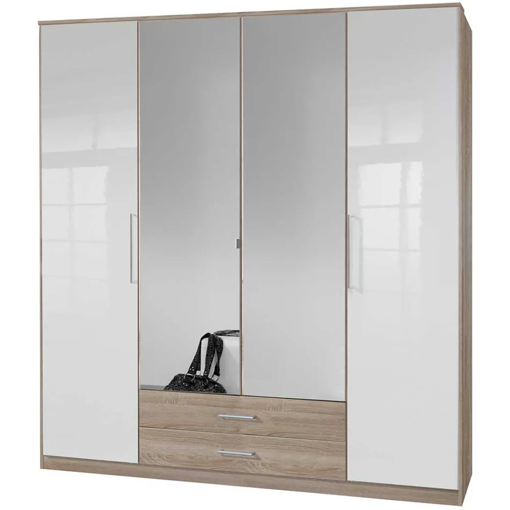 Wohnen Schränke<Schlafzimmer-Kleiderschrank in Weiß HG & Eiche sägerau - Grands