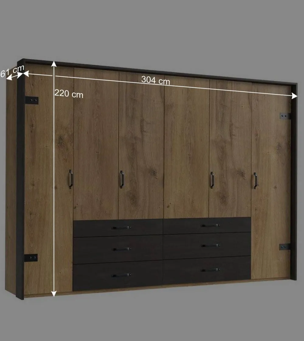 Wohnen Kleiderschränke<Schlafzimmerschrank mit sechs Schubladen & Türen - Bram