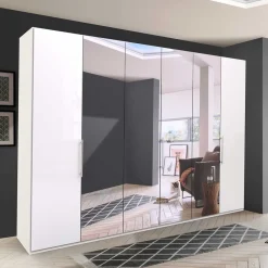 Wohnen Kleiderschränke<Schlafzimmerschrank mit Spiegel & Glas Front in Weiß - Dolienca