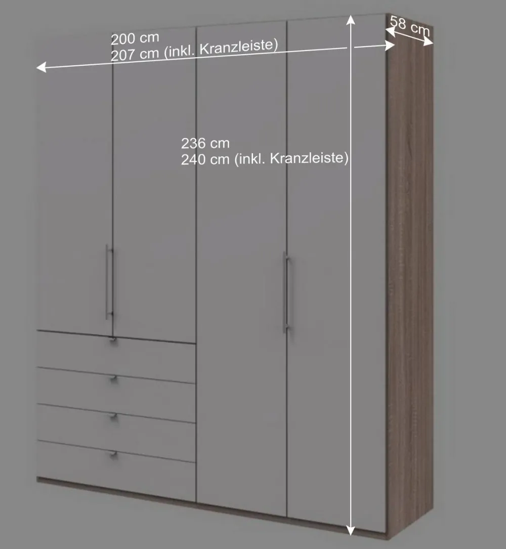 Wohnen Kleiderschränke|Schränke<Schlafzimmerschrank mit vier Schubladen Soft Close - Vaclyn