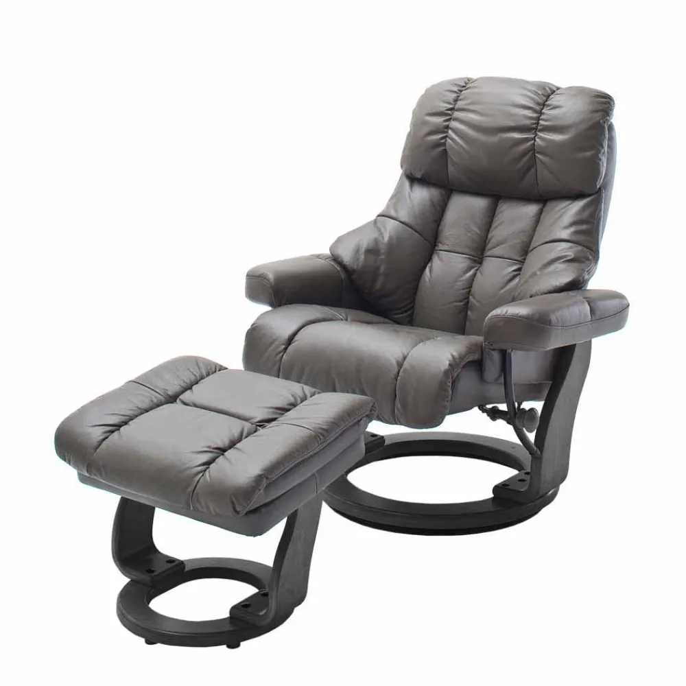 Wohnen Sessel<Schlammfarbener Ledersessel mit Relaxfunktion Jandrus & Fußhocker (zweiteilig)