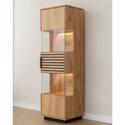 Wohnen Vitrinen<Schmale Massivholz Vitrine mit LED Beleuchtung - Eribella