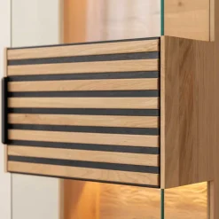 Wohnen Vitrinen<Schmale Massivholz Vitrine mit LED Beleuchtung - Eribella