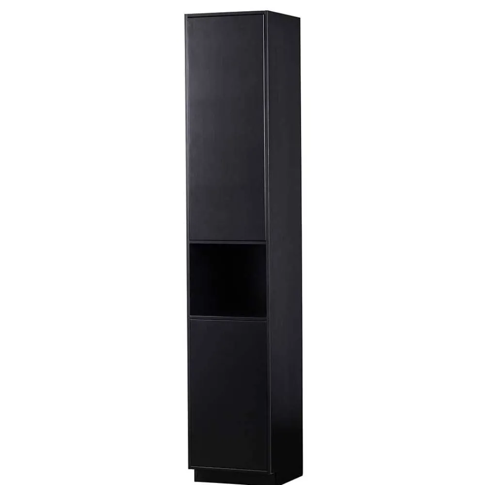 Wohnen Vitrinen<Schmaler Hochschrank in Schwarz Kiefernholz teilmassiv - Niwidus