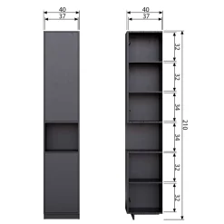 Wohnen Vitrinen<Schmaler Hochschrank in Schwarz Kiefernholz teilmassiv - Niwidus