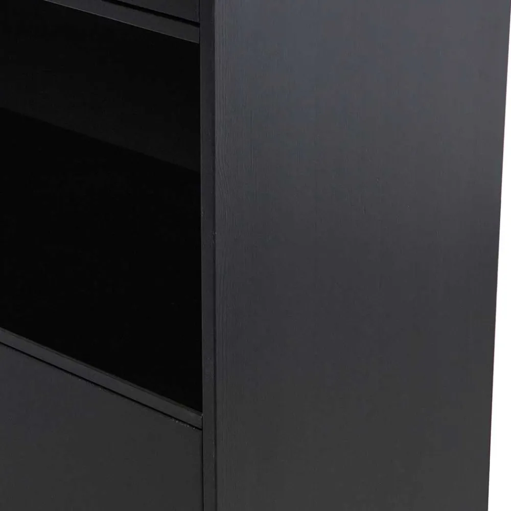Wohnen Vitrinen<Schmaler Hochschrank in Schwarz Kiefernholz teilmassiv - Niwidus