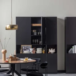Wohnen Vitrinen<Schmaler Hochschrank in Schwarz Kiefernholz teilmassiv - Niwidus