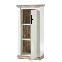 Wohnen Vitrinen<Schmales Highboard 1-türig Nedita in Weiß & Pinie Shabby Dekor