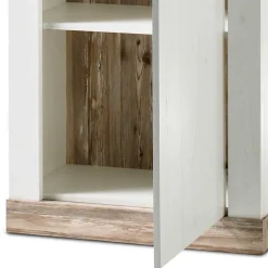 Wohnen Vitrinen<Schmales Highboard 1-türig Nedita in Weiß & Pinie Shabby Dekor