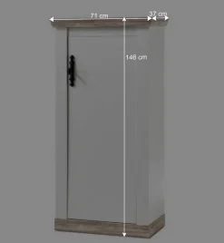 Wohnen Vitrinen<Schmales Highboard 1-türig Nedita in Weiß & Pinie Shabby Dekor